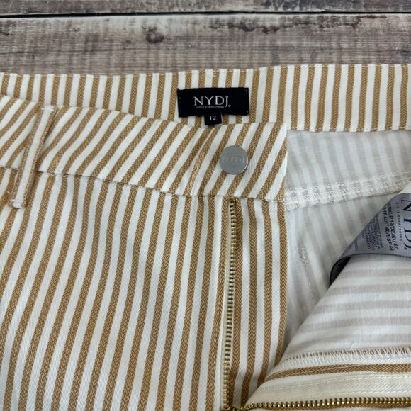 NYDJ Pants Women's 12 Cotton Blend Straight Leg Classic Tan Stripe - Picture 4 of 13